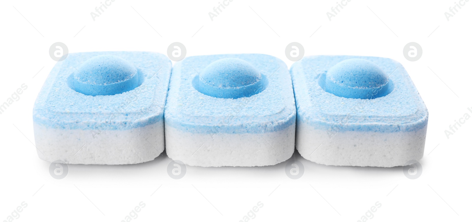 Photo of Many water softener tablets isolated on white