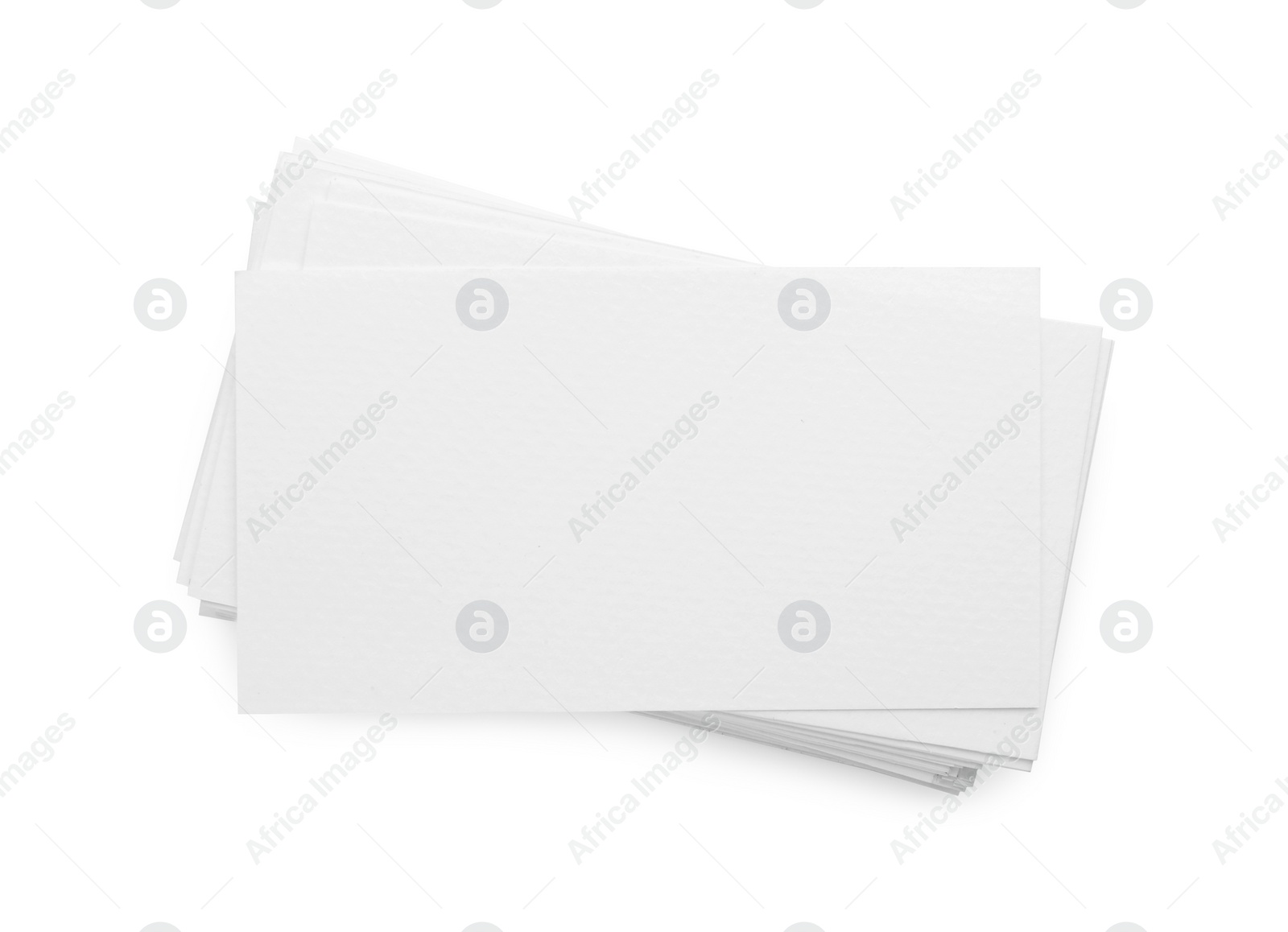 Photo of Blank business cards isolated on white, top view. Mockup for design