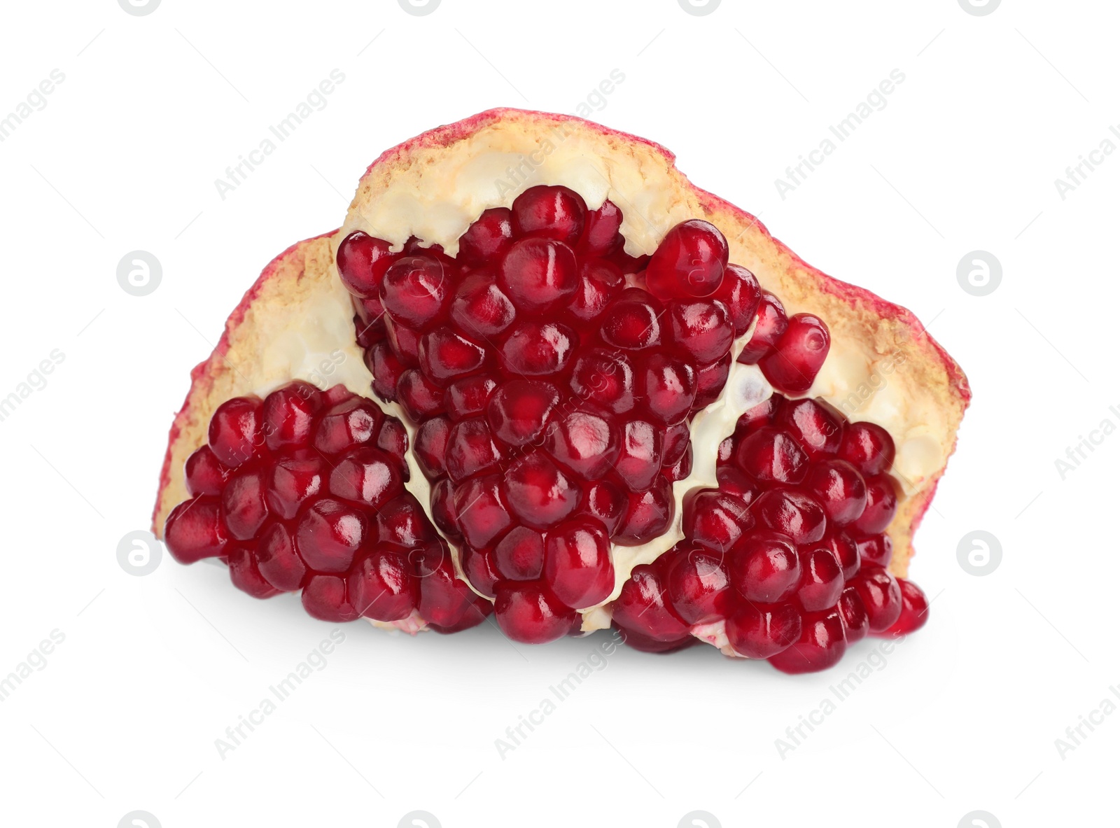 Photo of Piece of ripe juicy pomegranate isolated on white