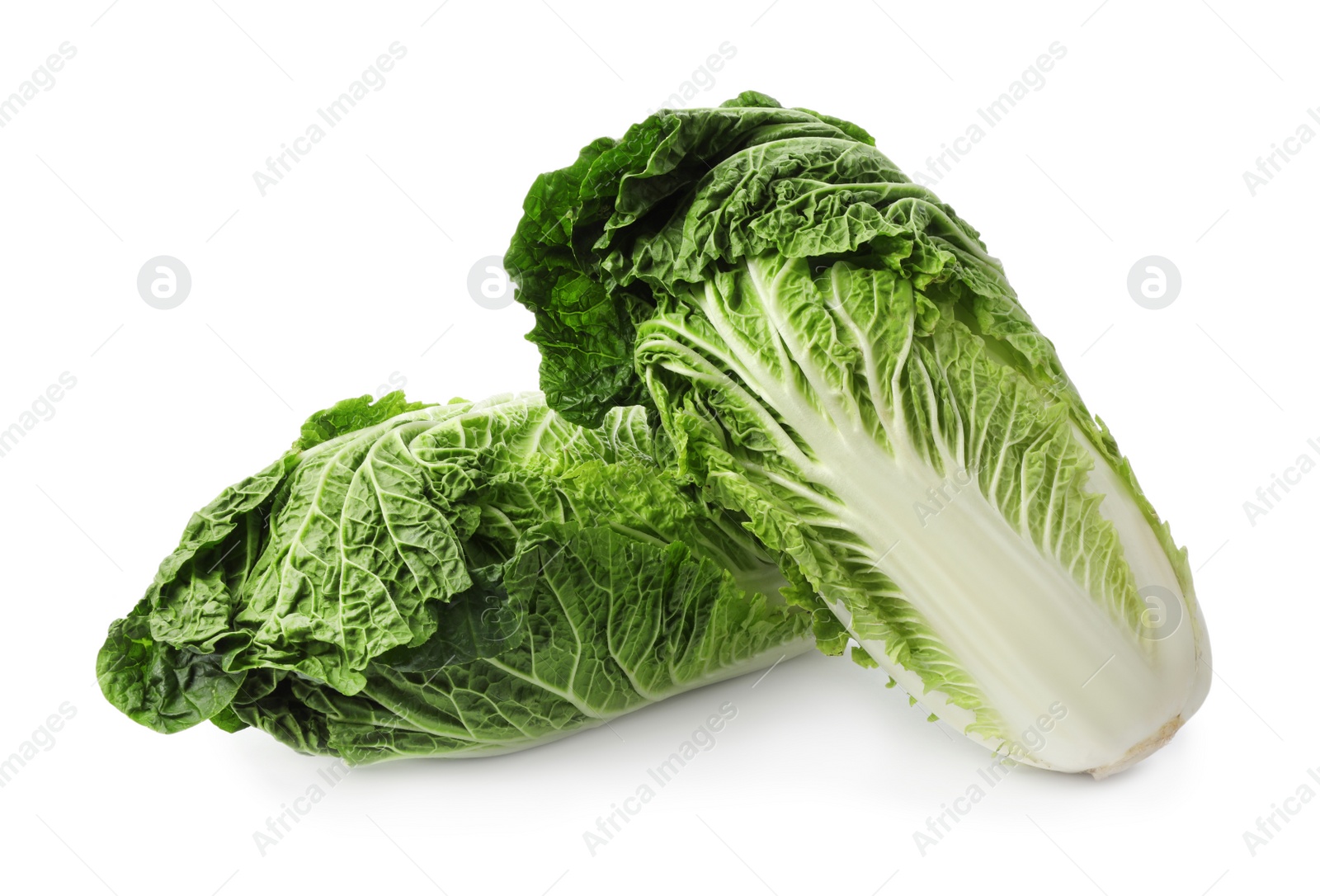 Photo of Fresh tasty Chinese cabbages on white background