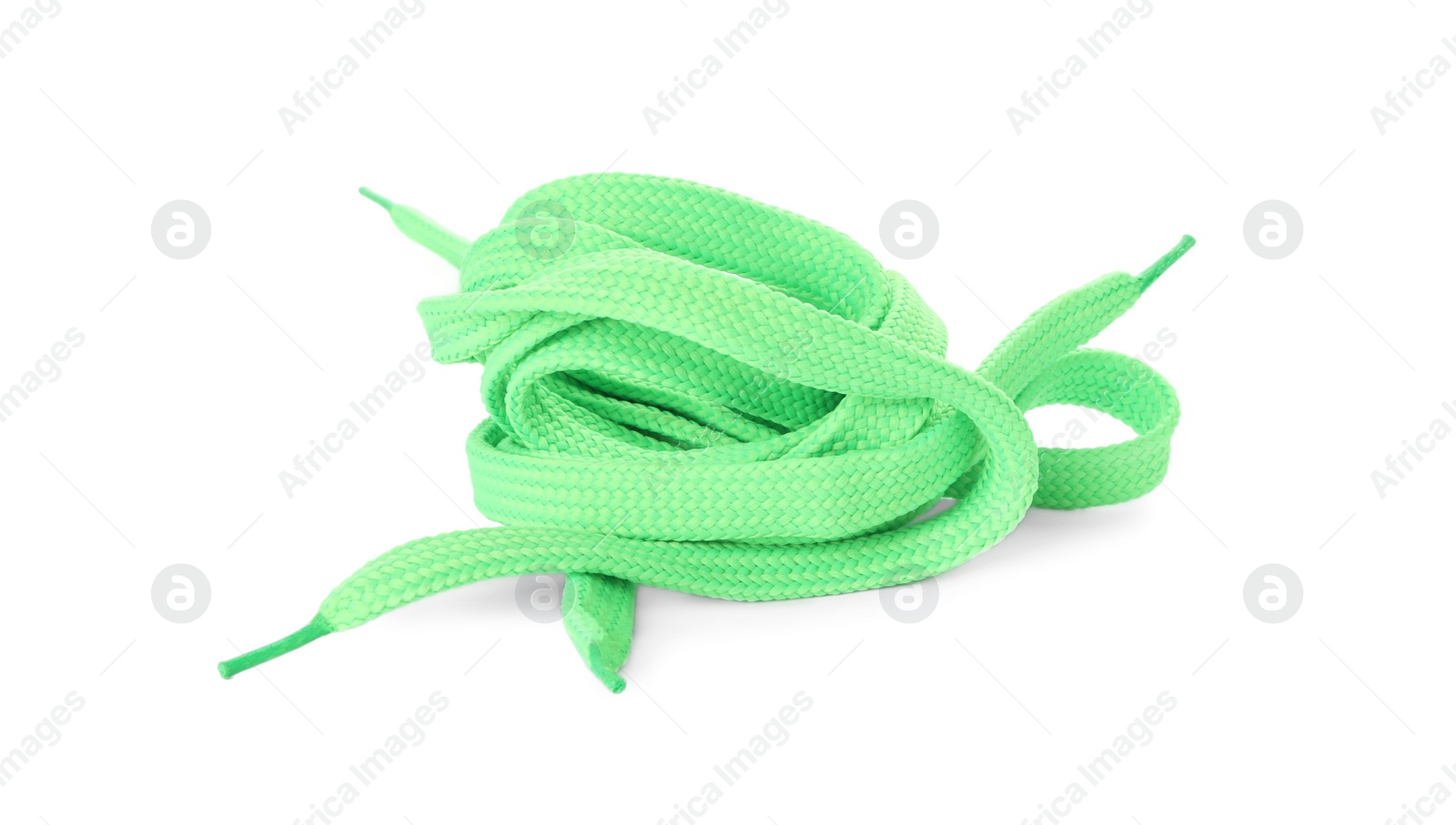 Photo of Mint shoe laces isolated on white. Stylish accessory