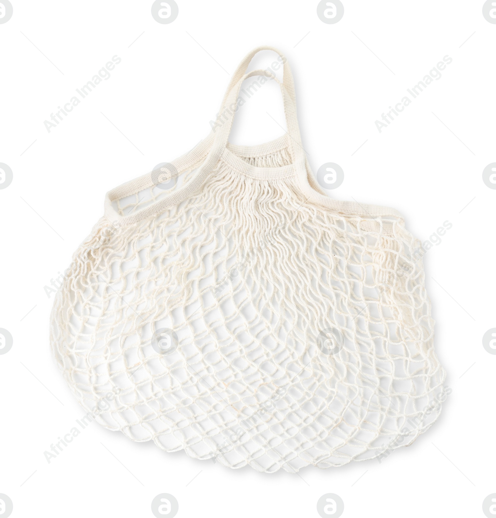 Photo of Empty string bag isolated on white, top view