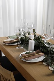 Stylish elegant table setting for festive dinner indoors