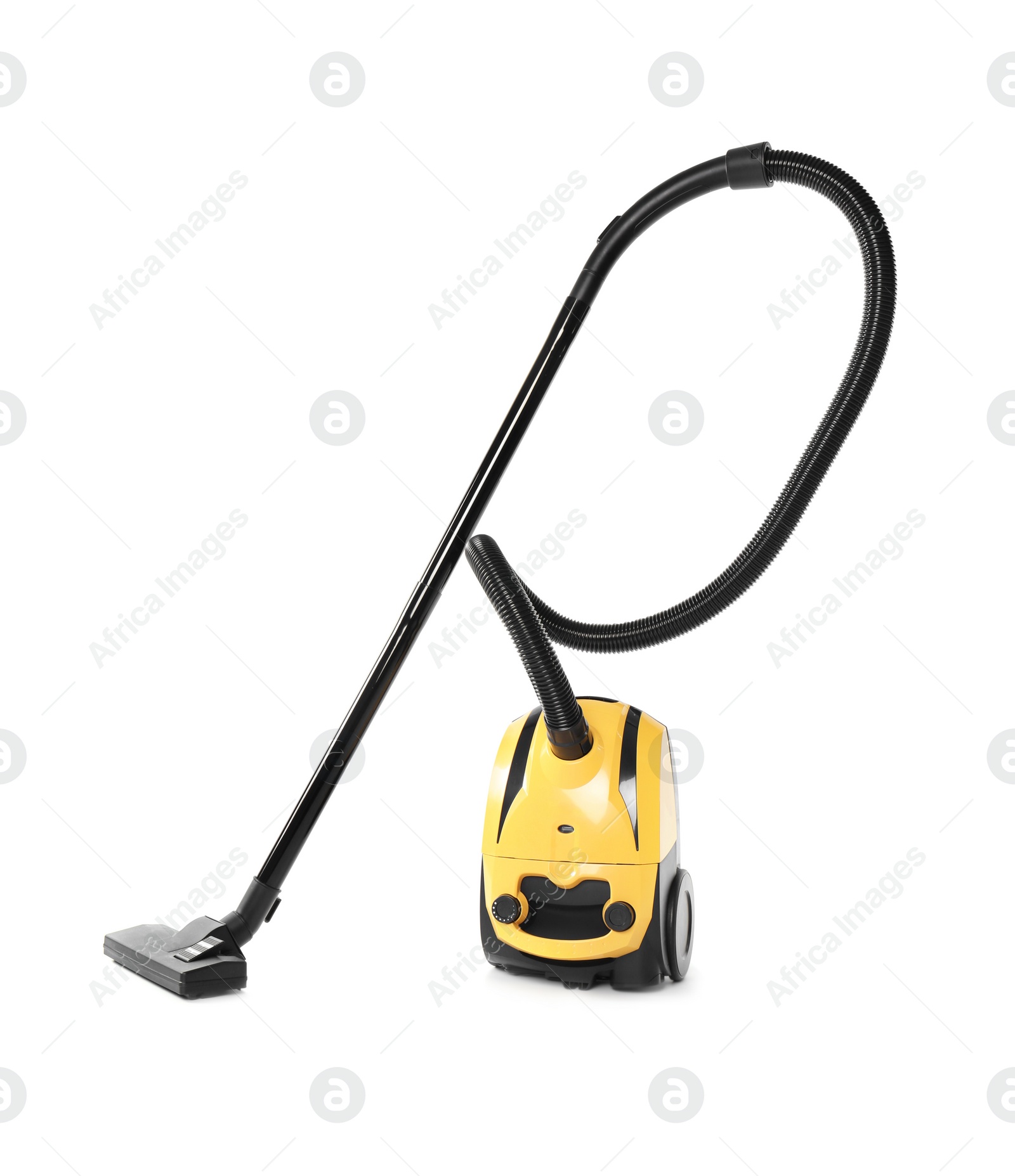 Photo of Modern yellow vacuum cleaner isolated on white