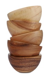 Set of wooden bowls on white background