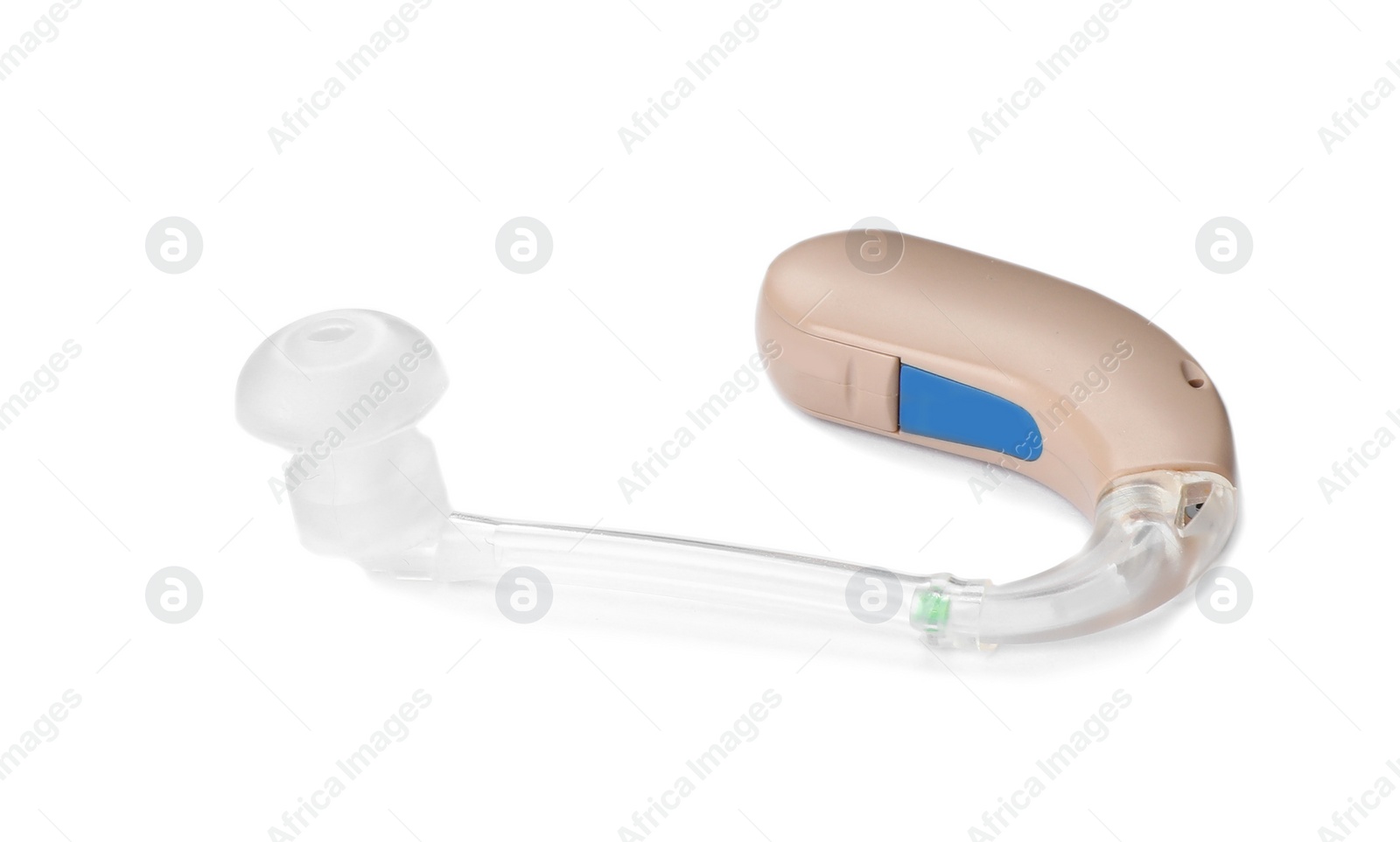 Photo of Hearing aid on white background. Medical device