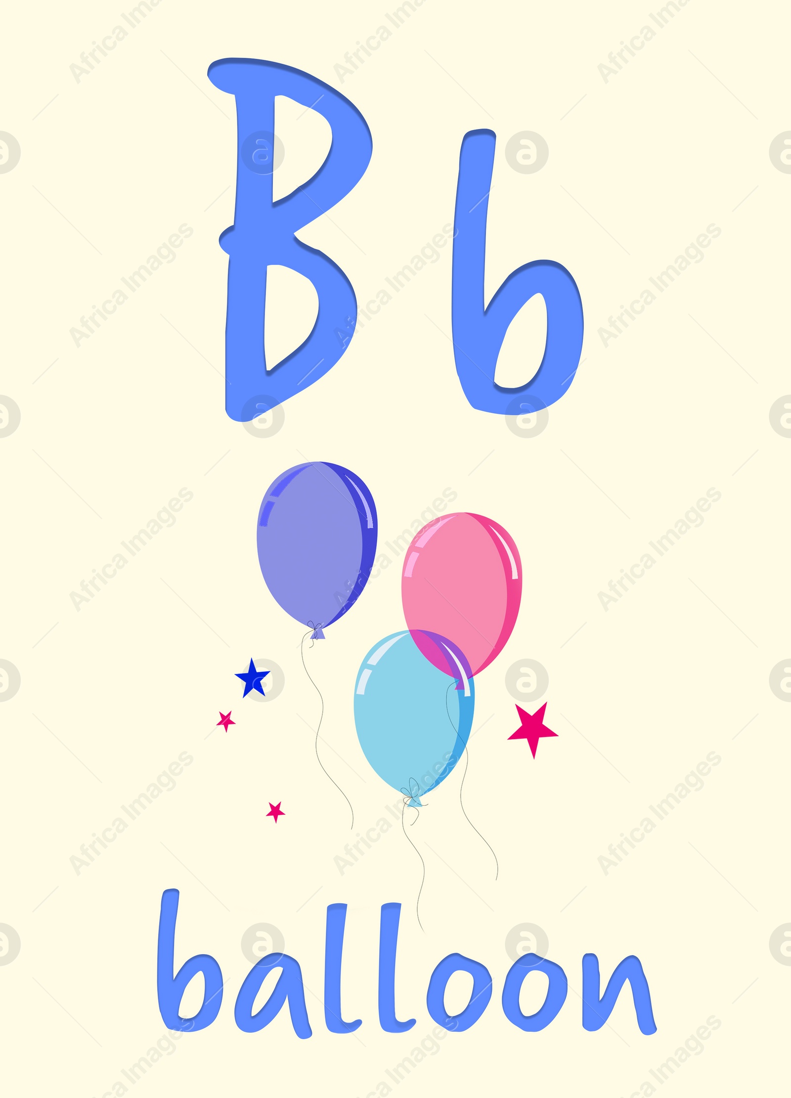 Illustration of Learning English alphabet. Card with letter B and balloons, illustration