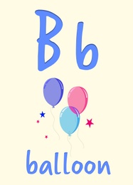 Illustration of Learning English alphabet. Card with letter B and balloons, illustration