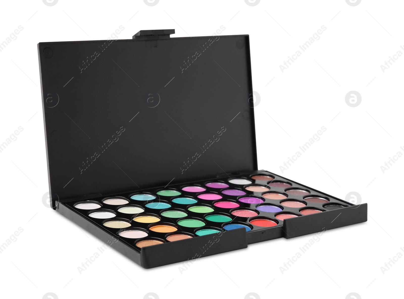 Photo of Colorful eye shadow palette isolated on white