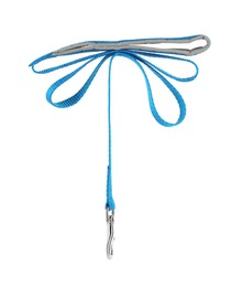 Photo of Light blue dog leash isolated on white