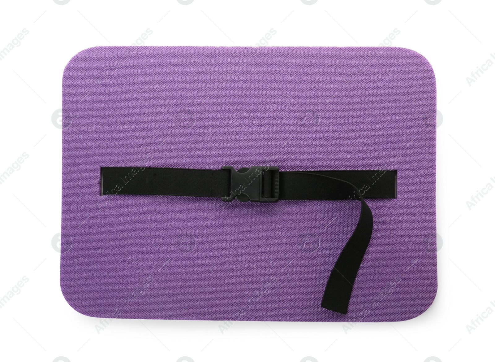 Photo of Violet foam seat mat for tourist isolated on white, top view