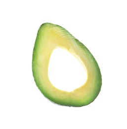 Slice of ripe avocado on white background