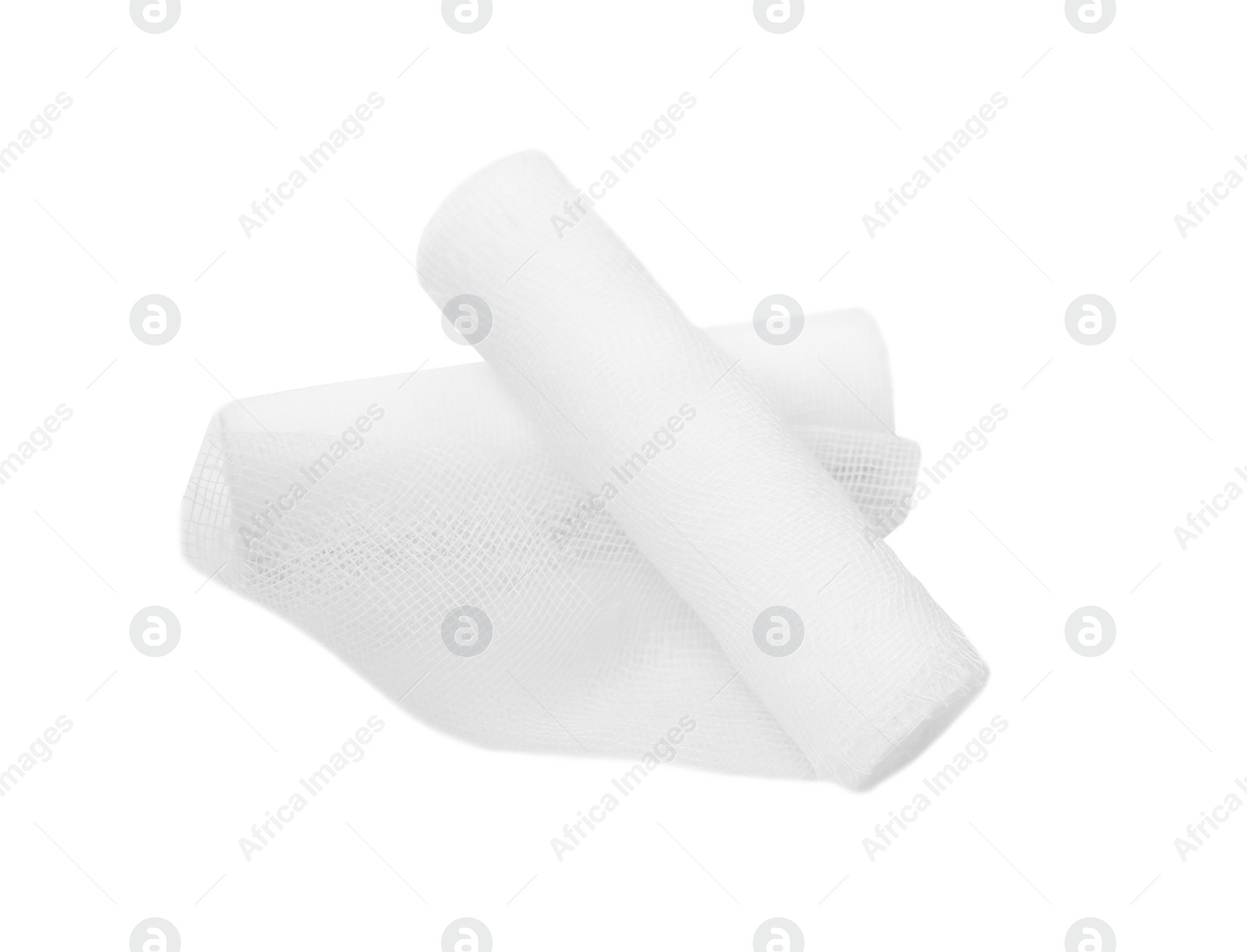 Photo of Medical gauze bandage rolls on white background