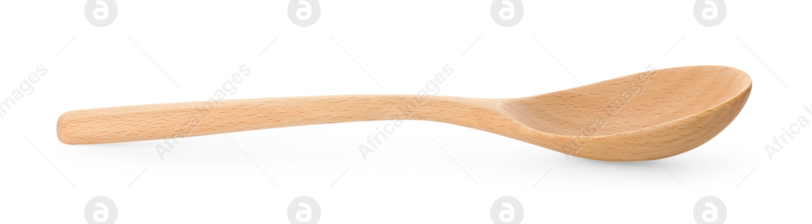 Photo of One empty wooden spoon isolated on white