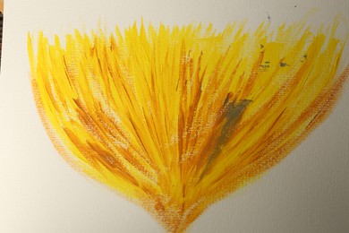 Photo of Painting of beautiful yellow chrysanthemum on white canvas