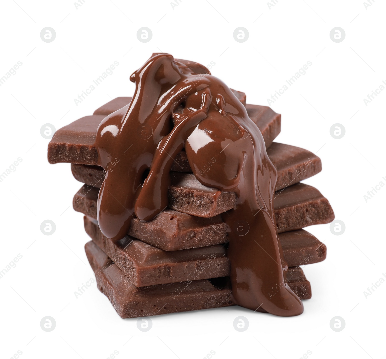 Photo of Pieces of milk chocolate with tasty paste isolated on white