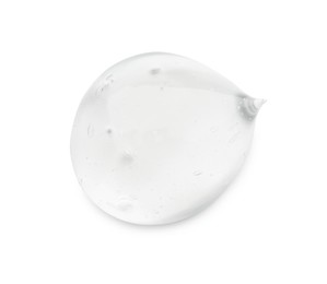 Drop of clear cosmetic gel isolated on white, top view