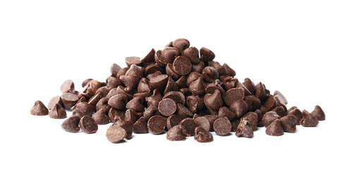 Pile of delicious chocolate chips isolated on white