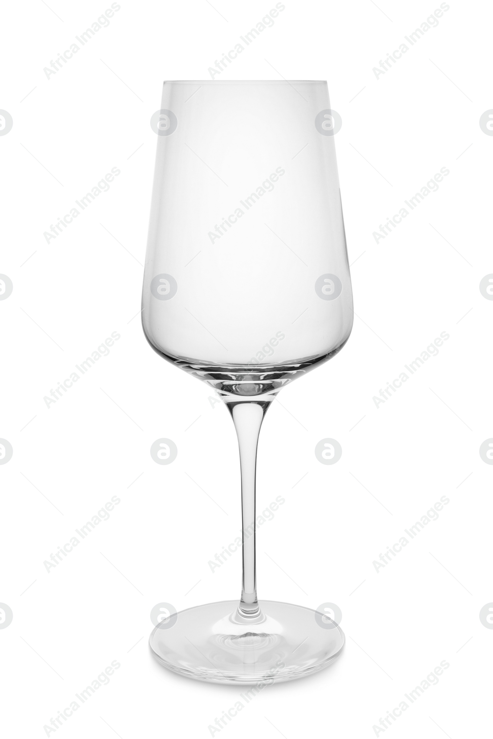 Photo of Empty clear wine glass on white background