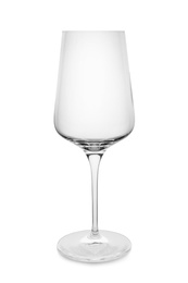 Photo of Empty clear wine glass on white background