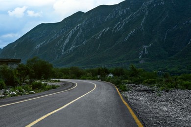 Image of Empty asphalt road in mountains. Picturesque landscape