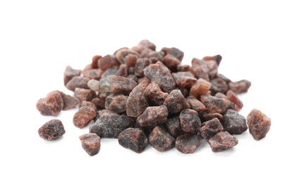 Photo of Pile of Himalayan black salt isolated on white
