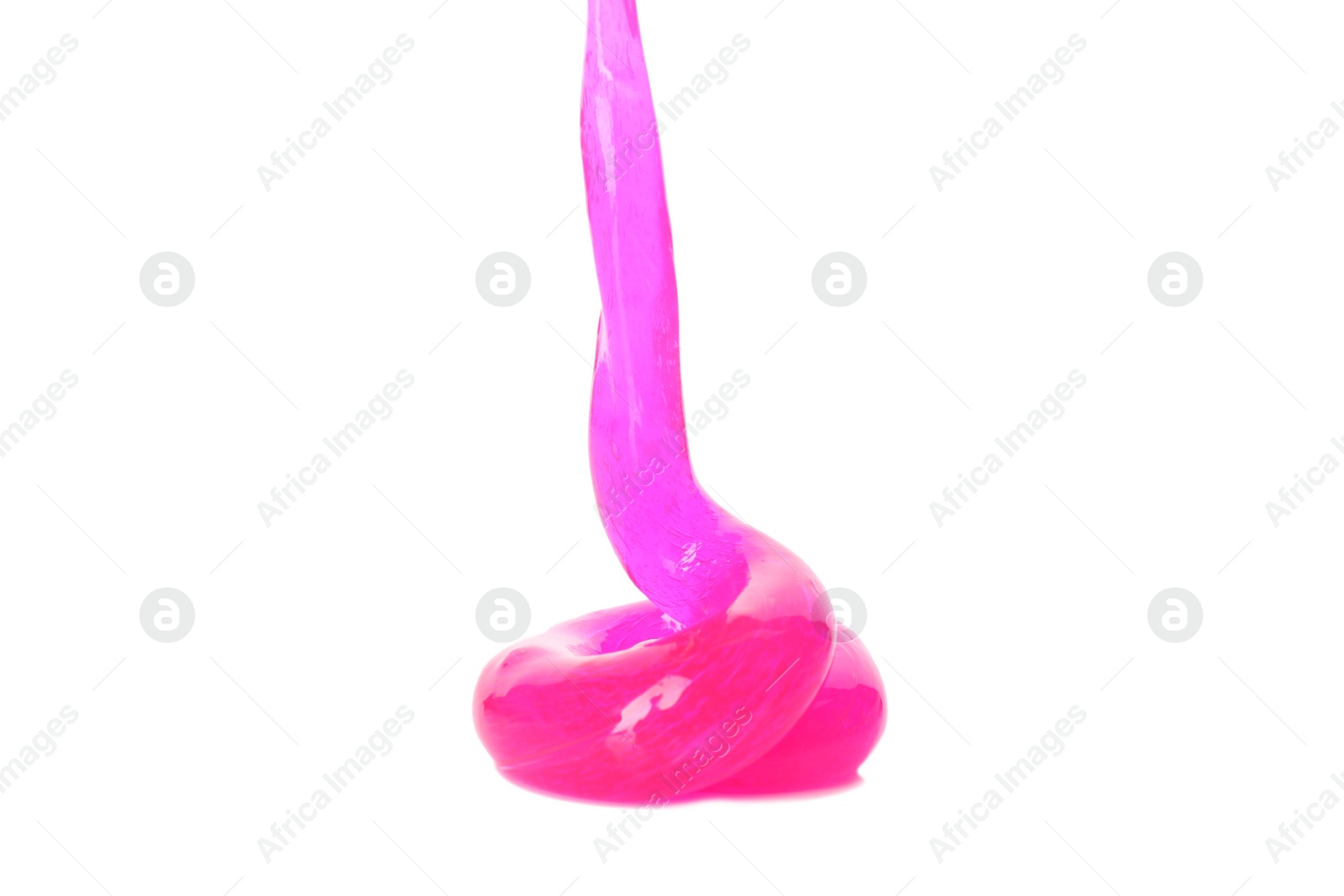 Photo of Flowing magenta slime on white background. Antistress toy