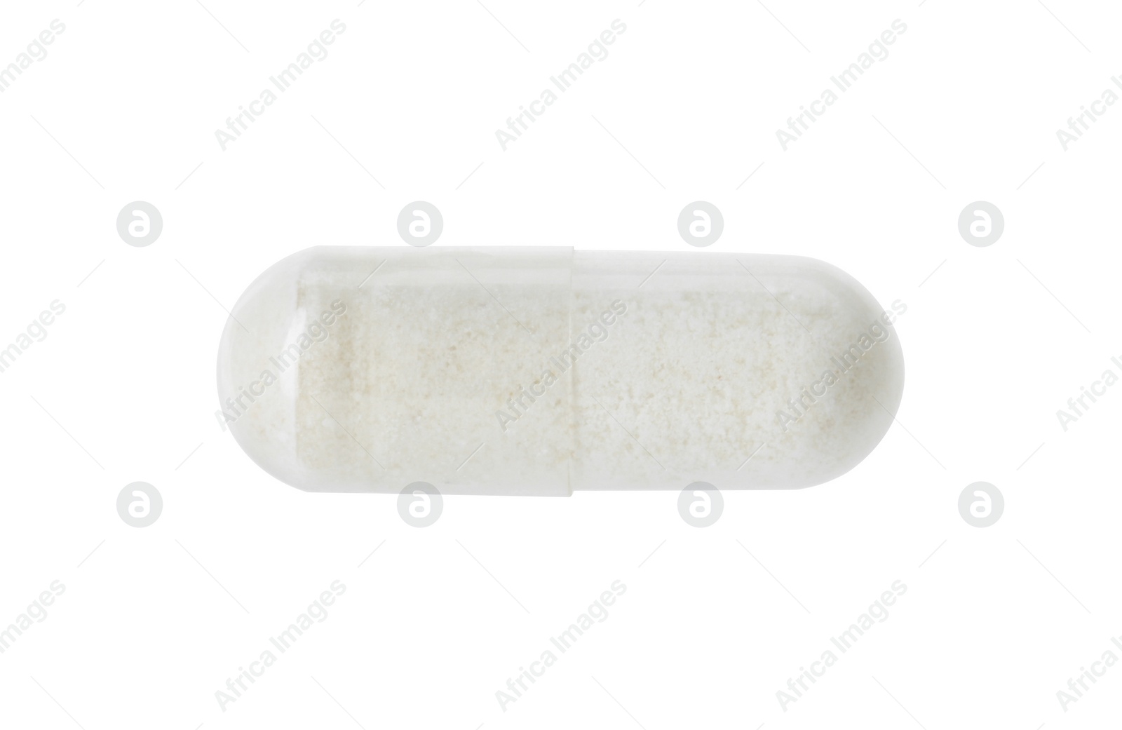 Photo of One vitamin capsule isolated on white. Health supplement