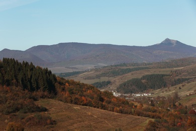 Beautiful landscape with blue sky over mountain slopes