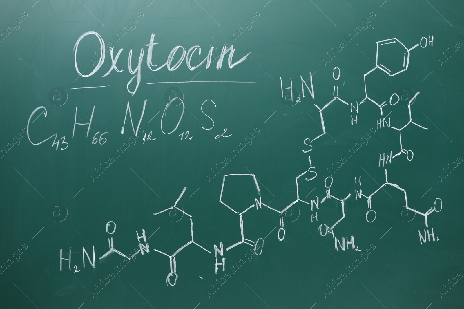 Photo of Chemical formulas written with chalk on green board