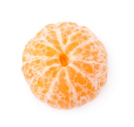 Peeled fresh juicy tangerine isolated on white, top view