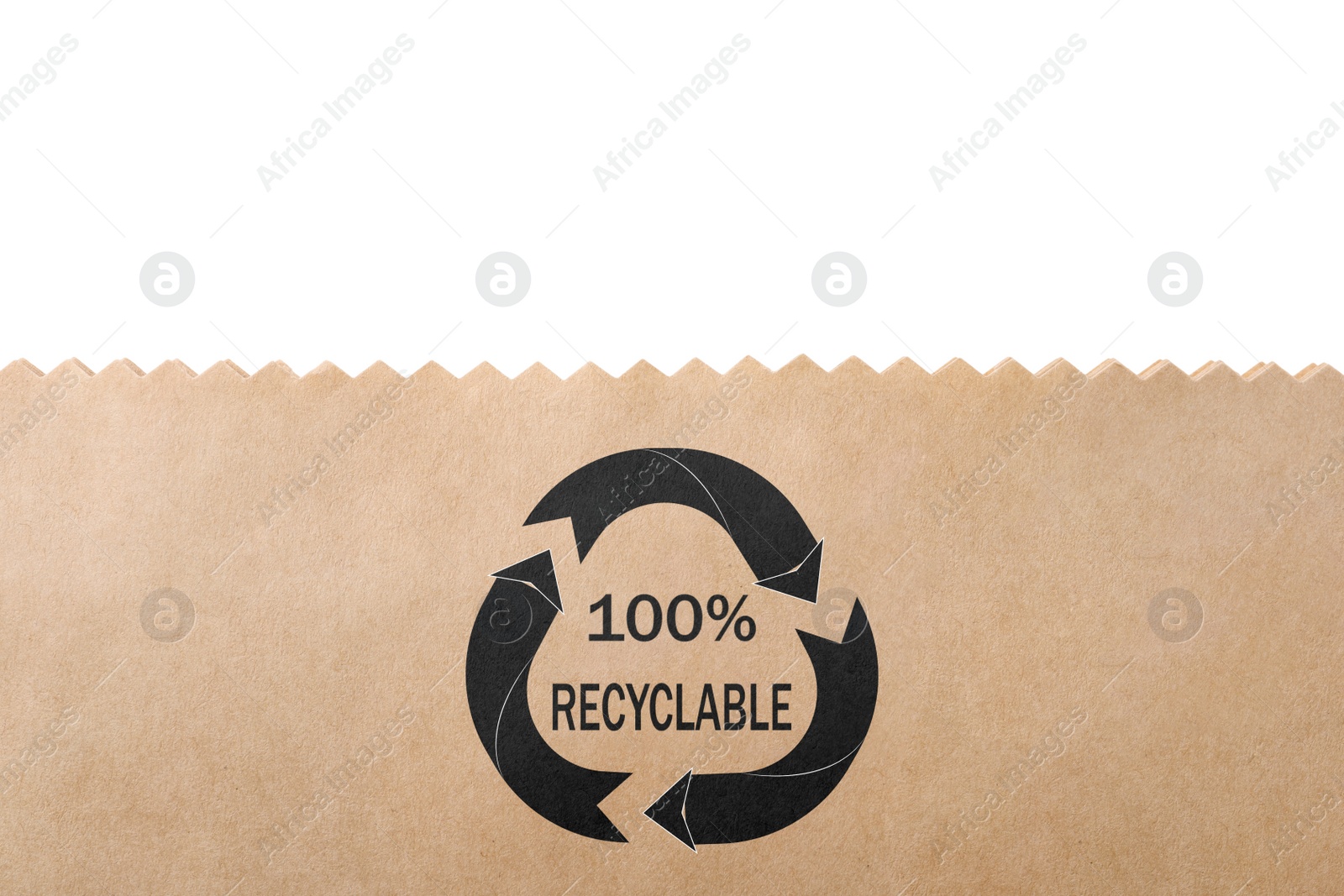 Image of Paper bag with recycling symbol on white background. Eco friendly package