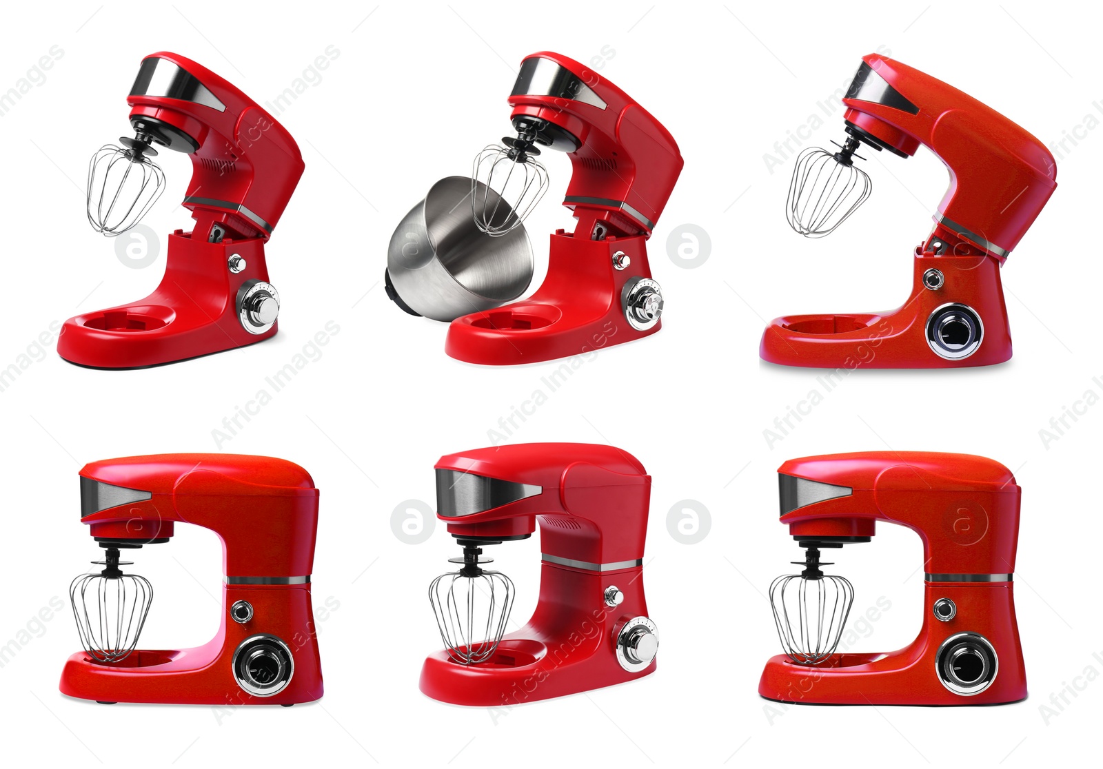 Image of Red stand mixers isolated on white, set