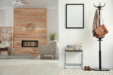 Photo of Apartment interior with stylish living room and hallway