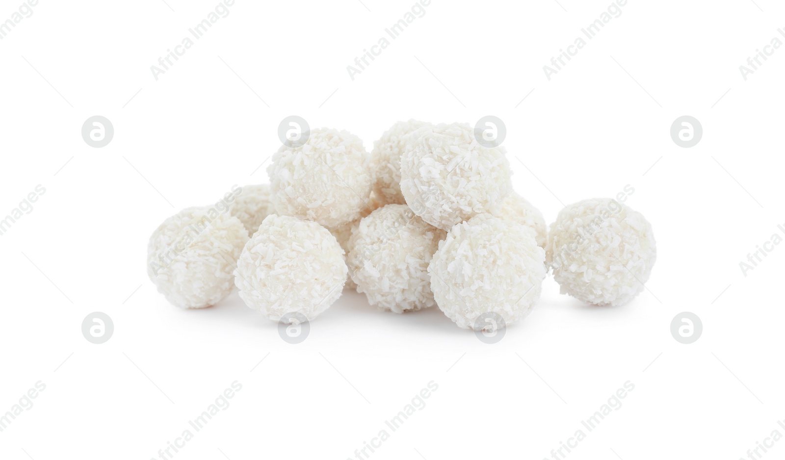 Photo of Tasty sweet coconut balls isolated on white