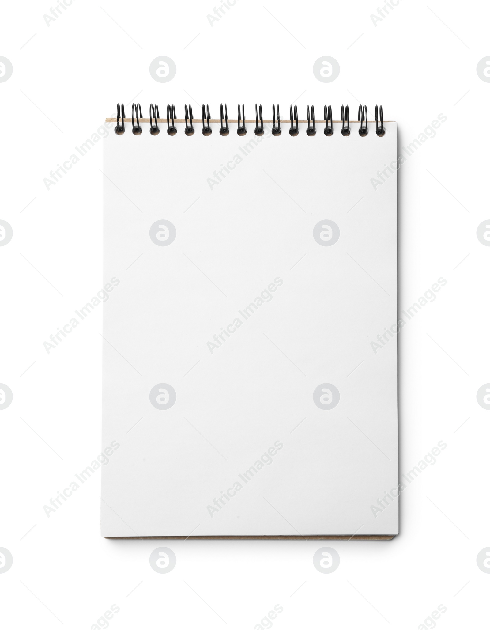 Photo of Stylish open notebook isolated on white, top view