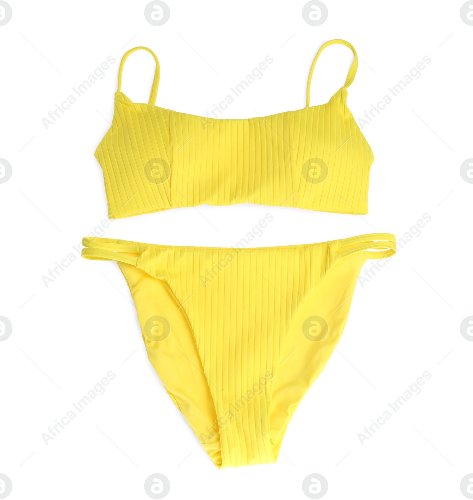 Photo of Stylish bikini isolated on white, top view