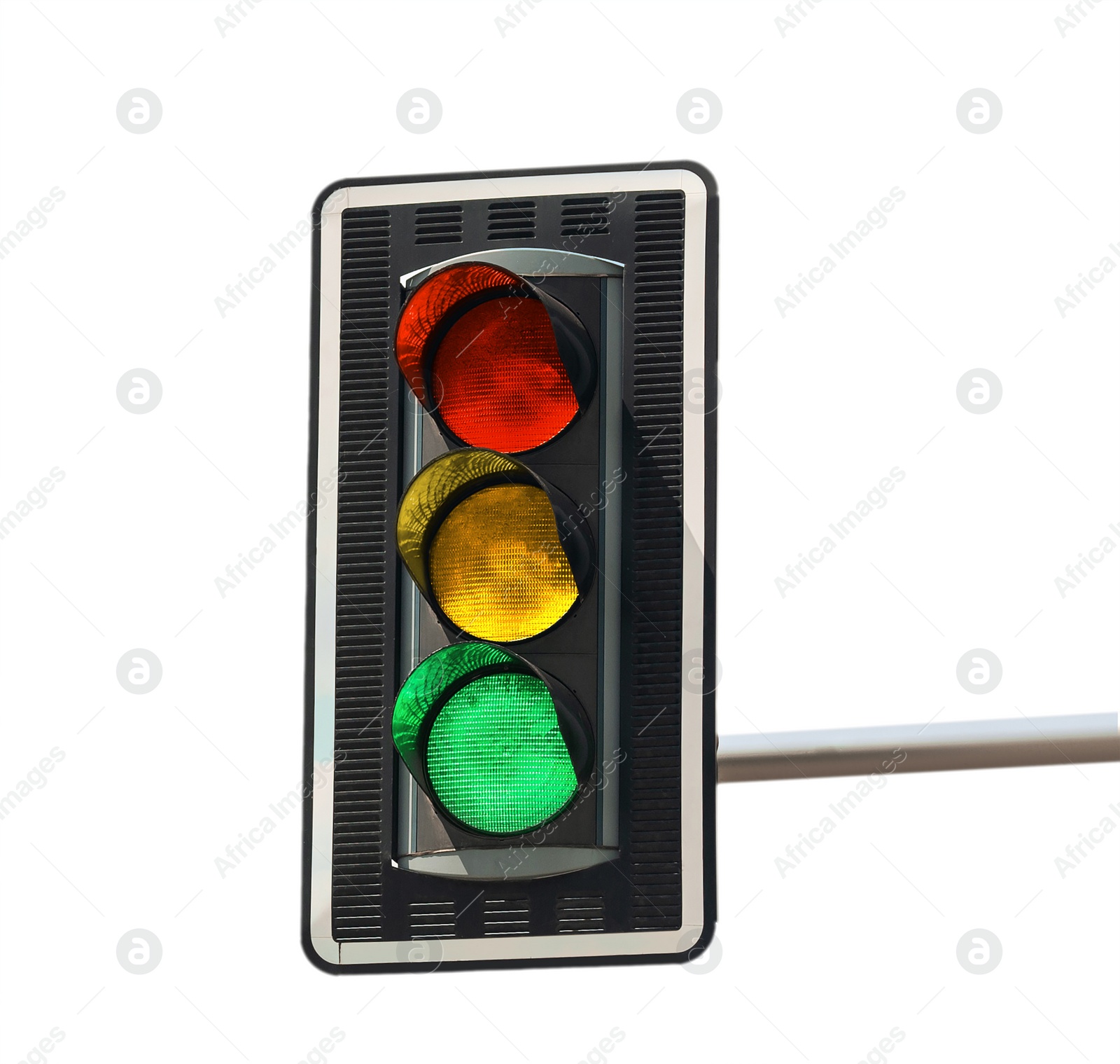Image of Traffic lights with three signals on white background