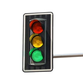Image of Traffic lights with three signals on white background