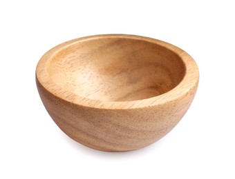 Photo of One new wooden bowl on white background