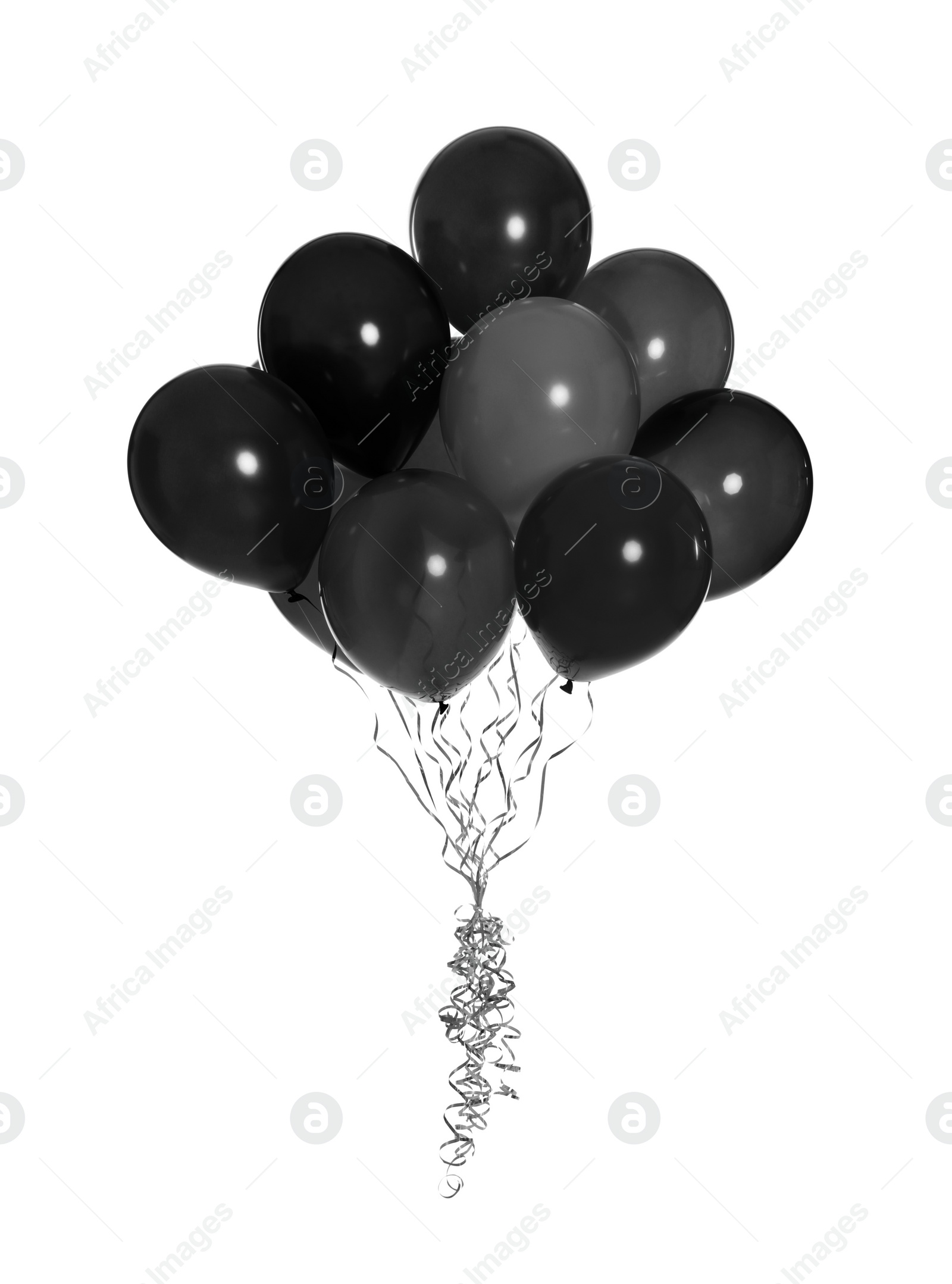 Image of Black Friday concept. Bunch of balloons on white background