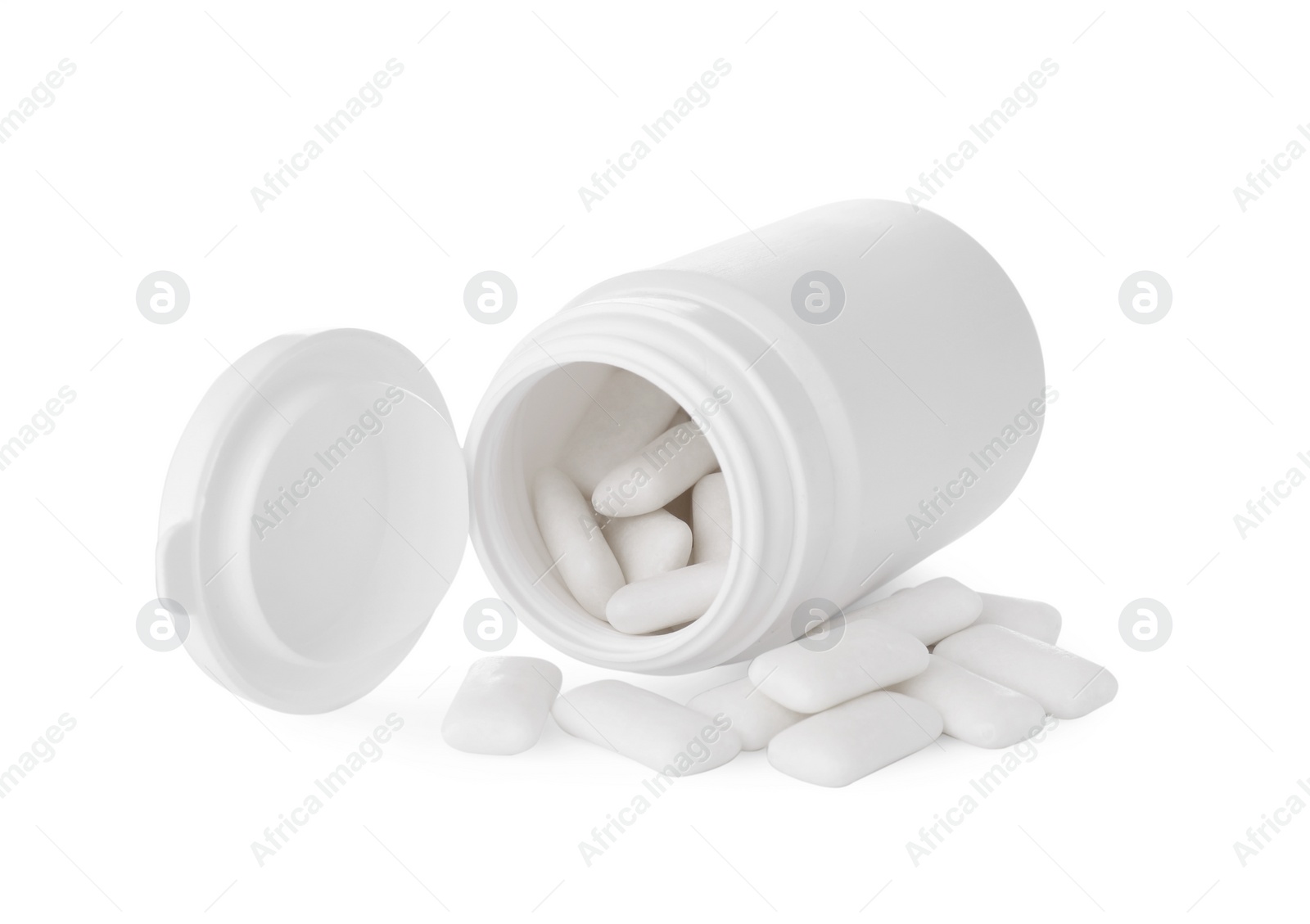 Photo of Jar with chewing gums on white background