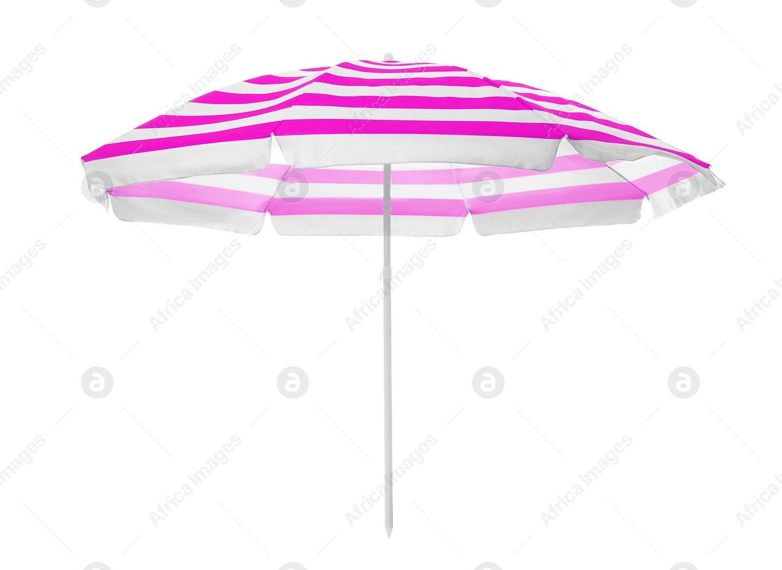 Image of Open striped beach umbrella isolated on white