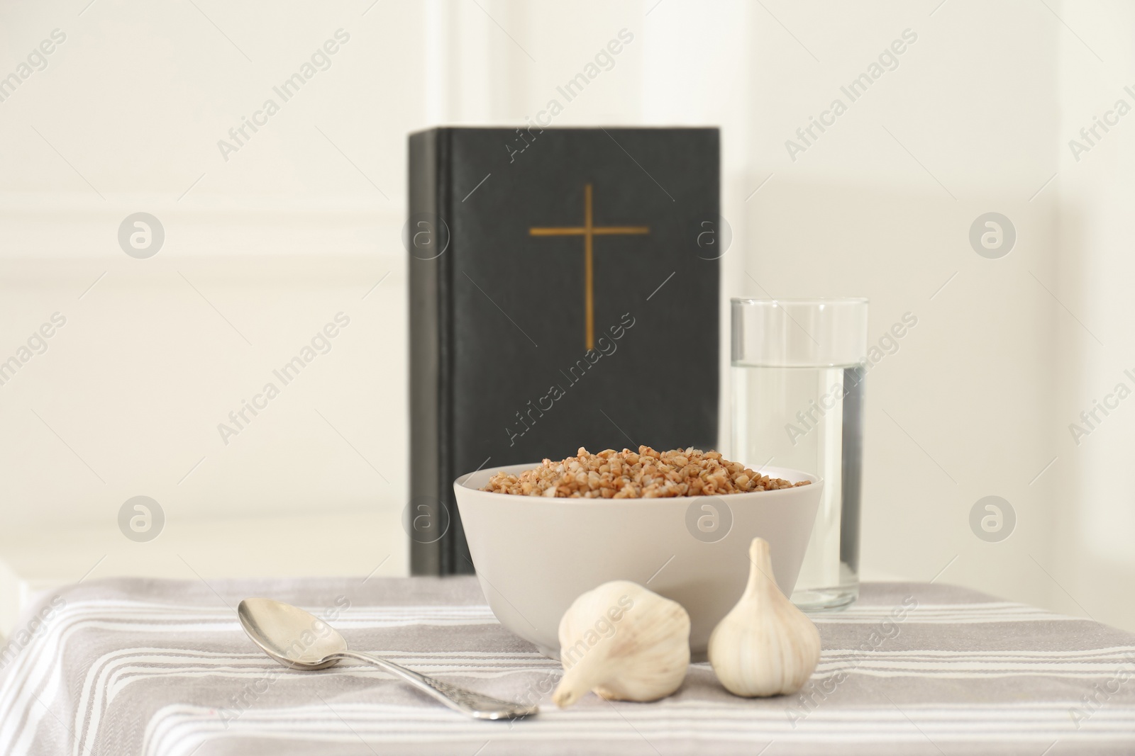 Photo of Great Lent dinner served on table indoors