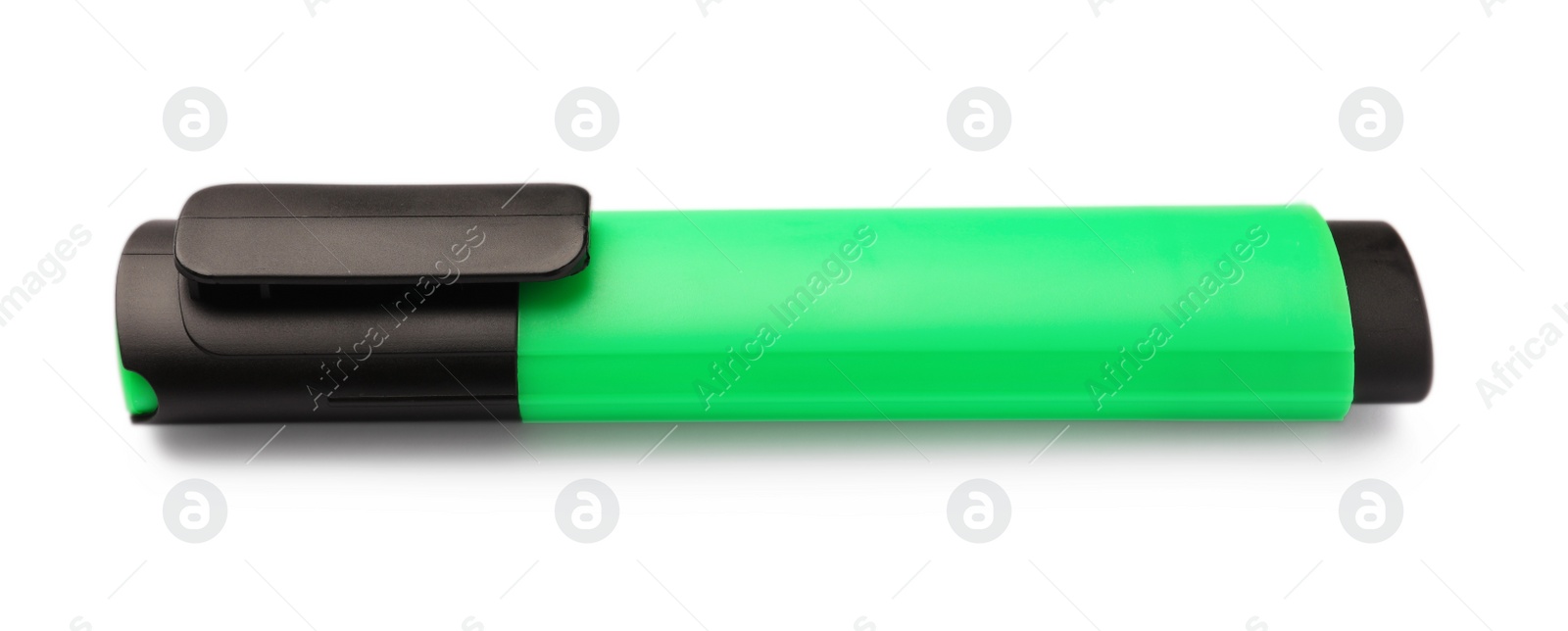 Photo of Bright green marker isolated on white. Office stationery