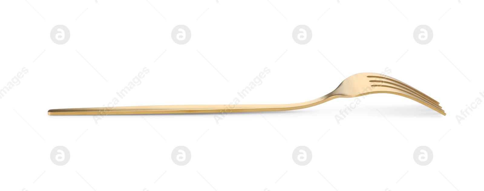 Photo of One shiny golden fork isolated on white