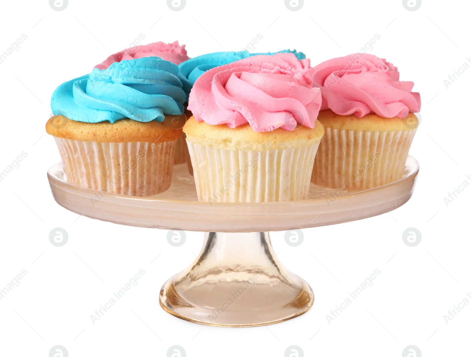 Photo of Delicious cupcakes with bright cream isolated on white