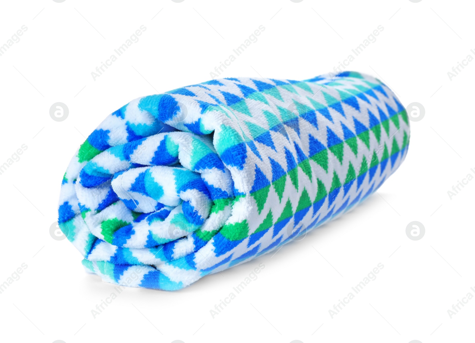 Photo of Bright towel on white background. Beach object