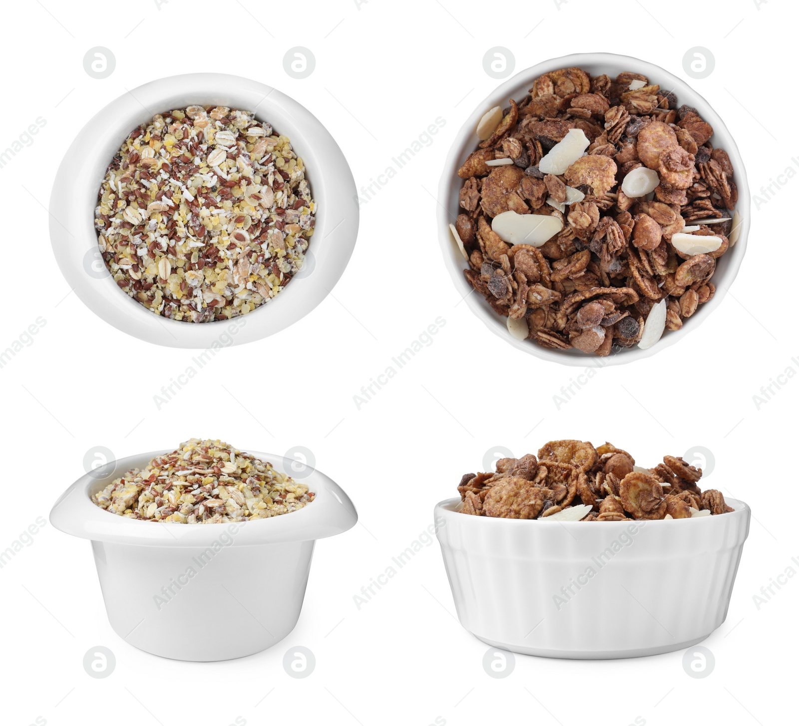 Image of Set with different delicious granola on white background 