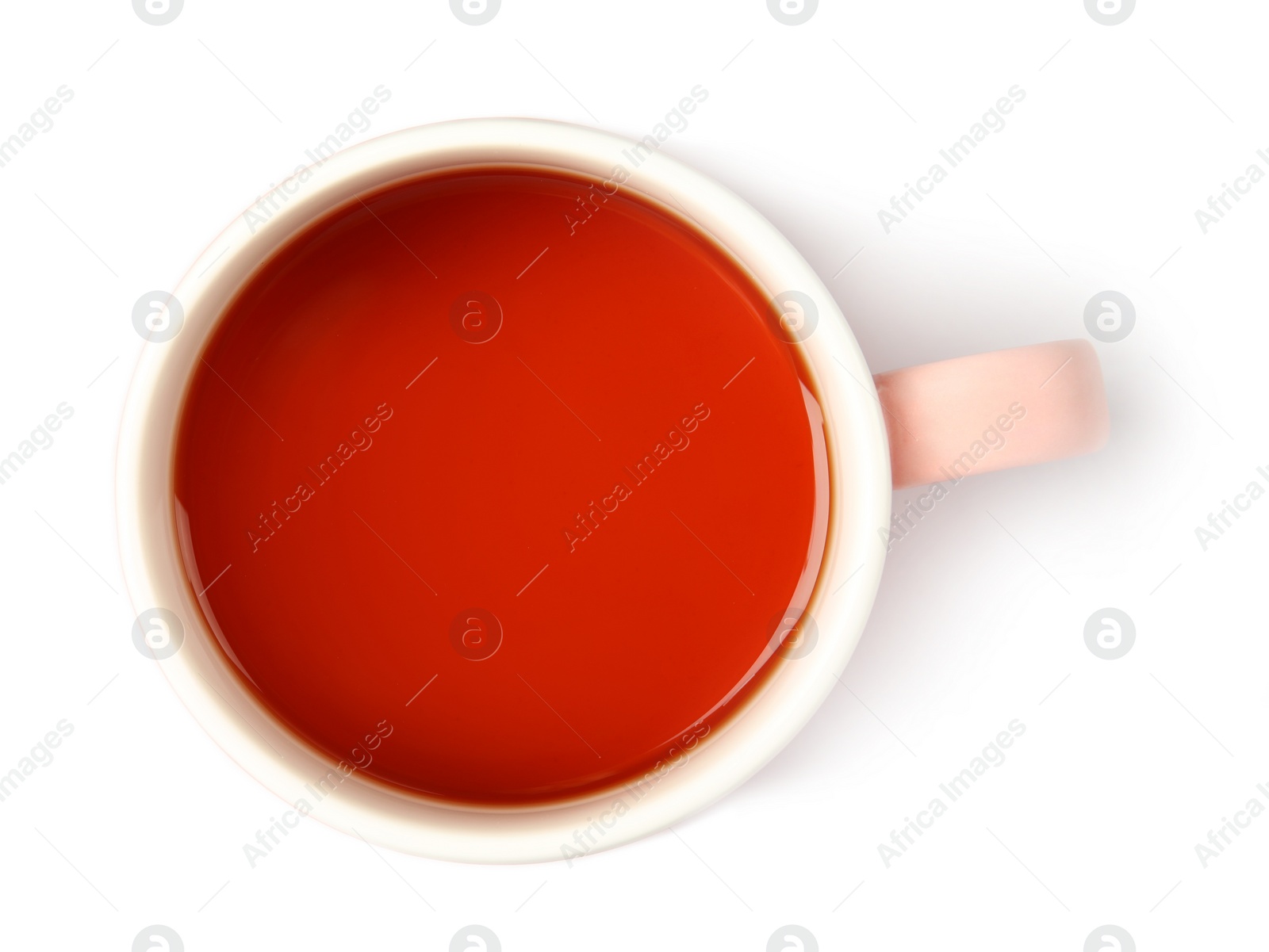 Photo of Ceramic cup of hot aromatic tea on white background